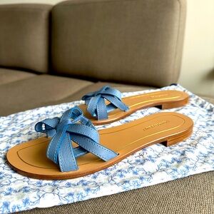 Sarah Flint Mirjana blue flat sandals, handmade in Italy, leather, size 7-7.5